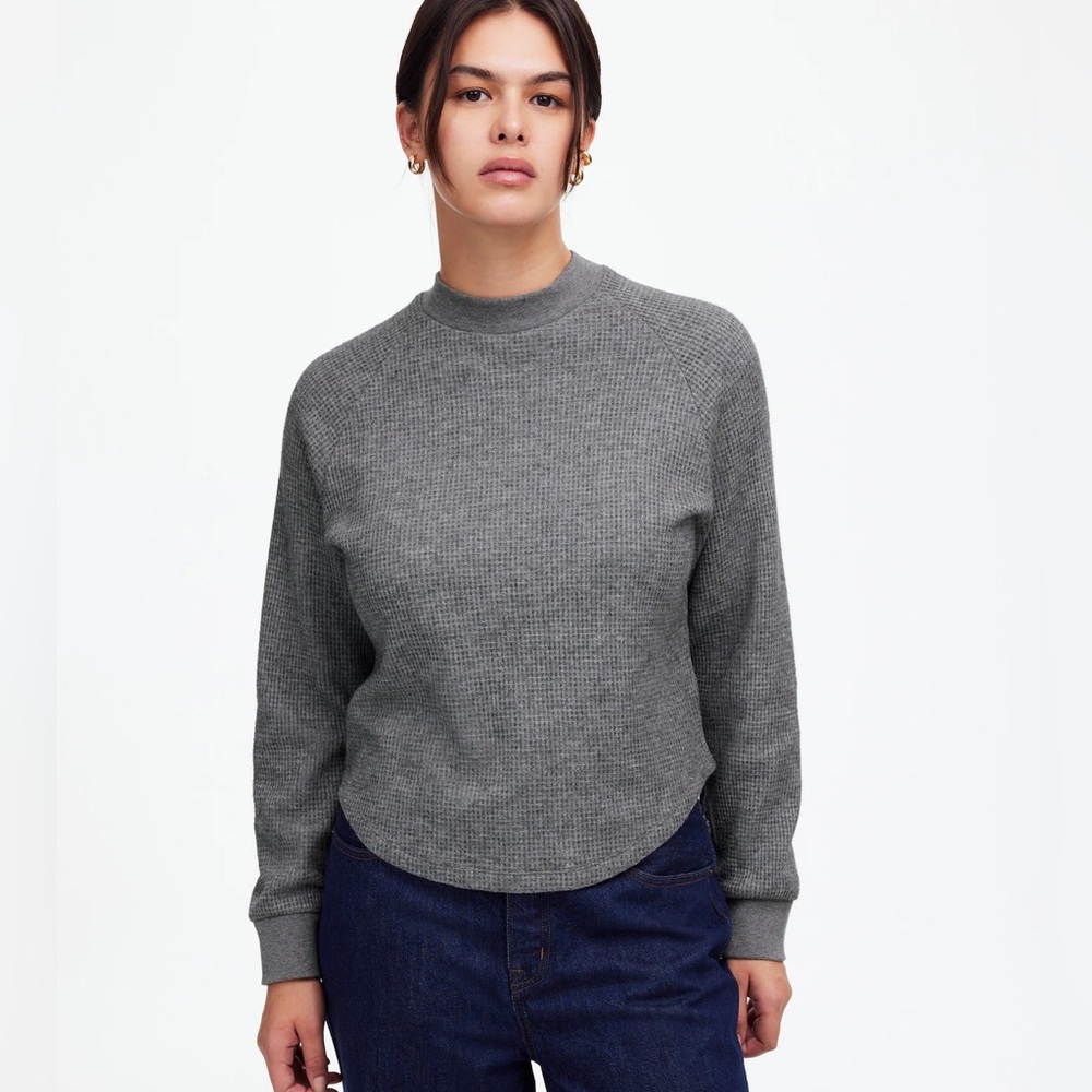 Madewell Gray Long-Sleeve Waffle Knit Top